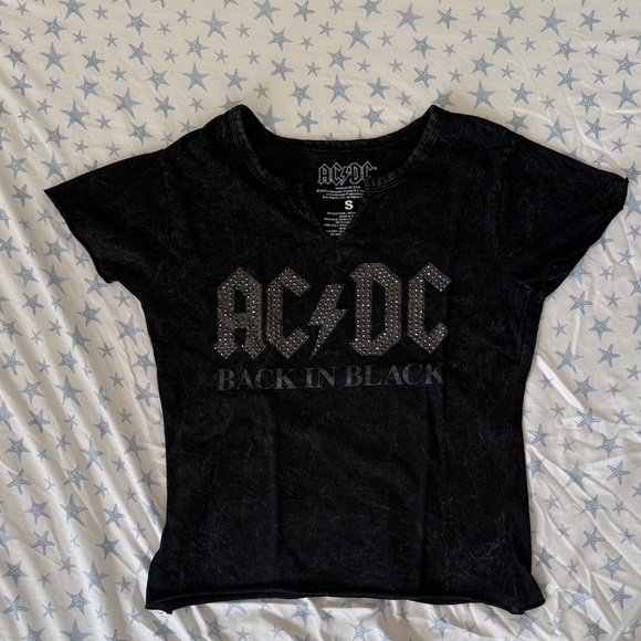 AC/DC Other - AC/DC V neck  Black Studded Logo Tee with rhinestones 💎